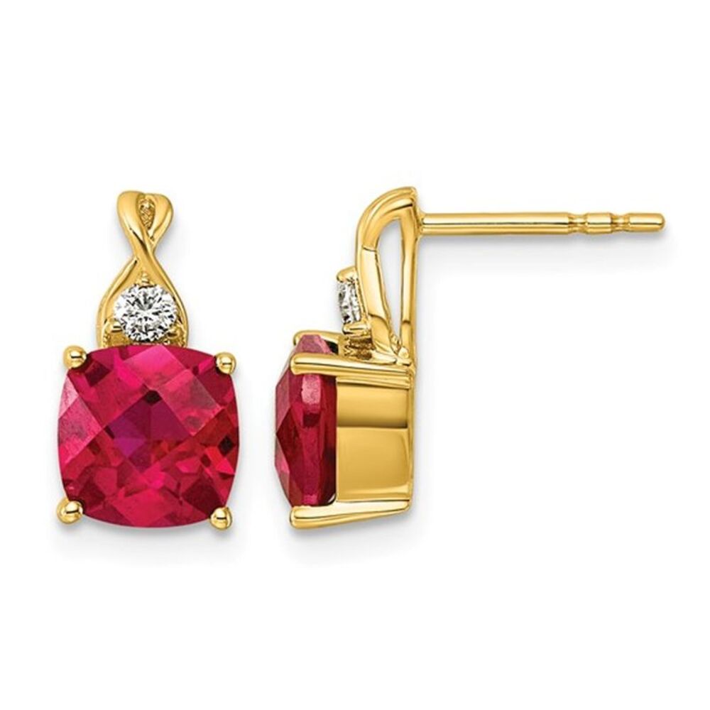 3.75 Carat (ctw) Lab Created Ruby Post Earrings 14K Gold Lab Grown Diamonds